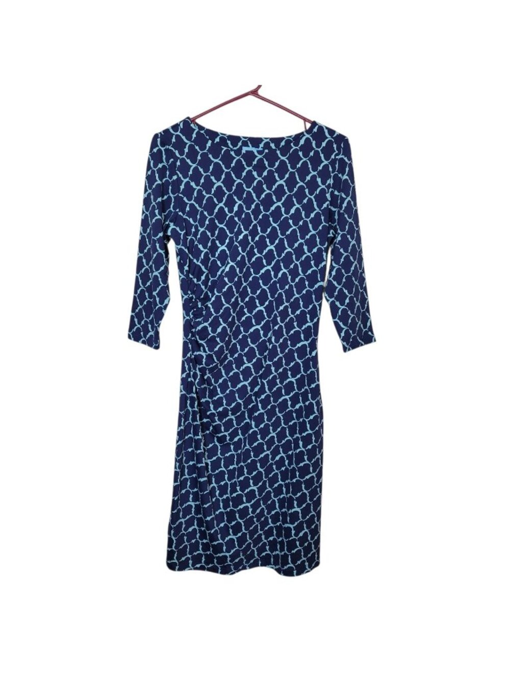 J. McLaughlin Catalina Cloth Geomtric Print Dress Blue Sz Small Ruched Side